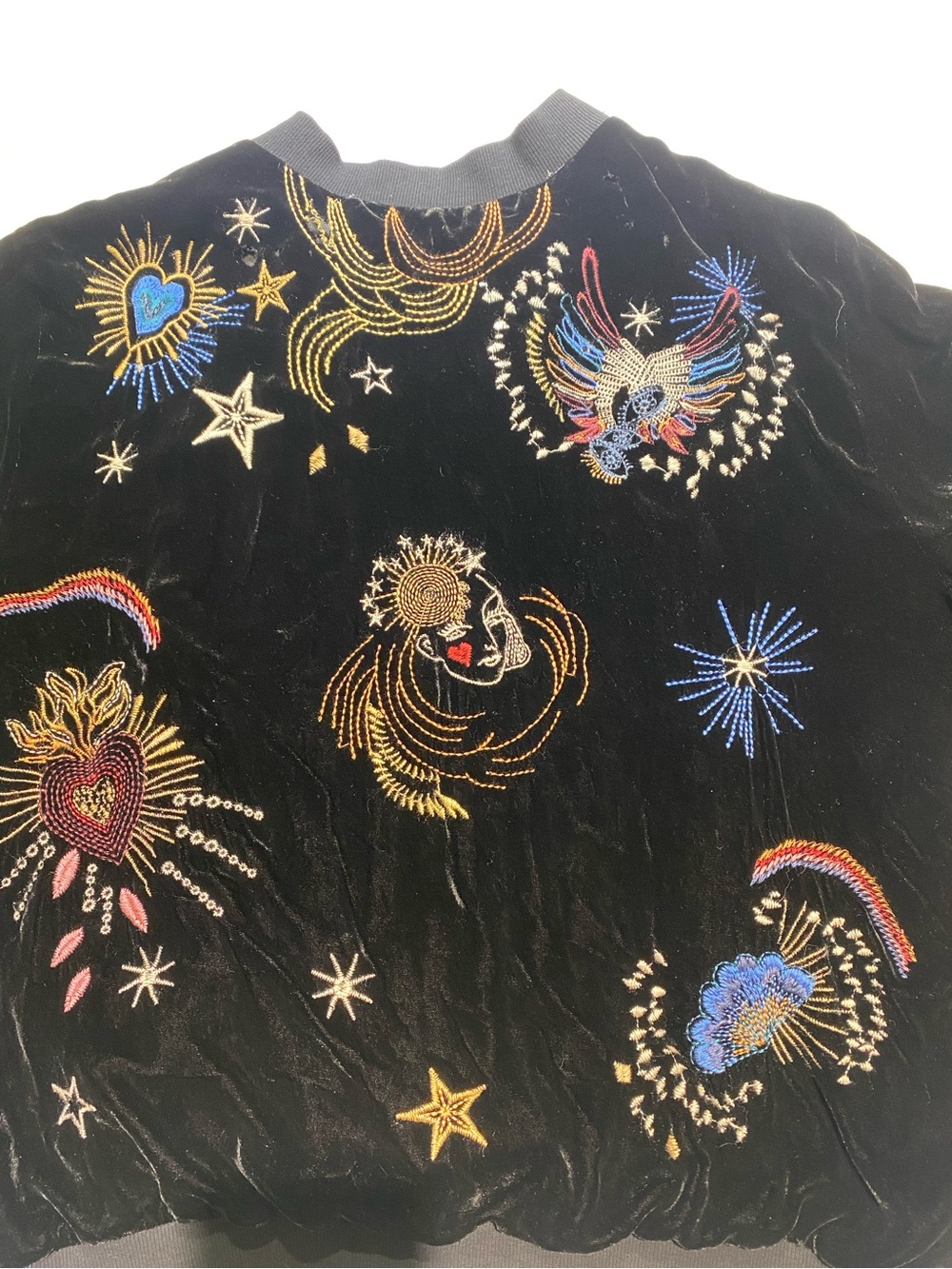 Johnny Was Embroidered Velvet Silk Blend Bomber Jacket M J45321 - Picture 6 of 8
